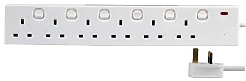 Image of PRO ELEC 6‑Gang Switched Mains Extension Lead, 2m Cable, 13A, White – PELB1721