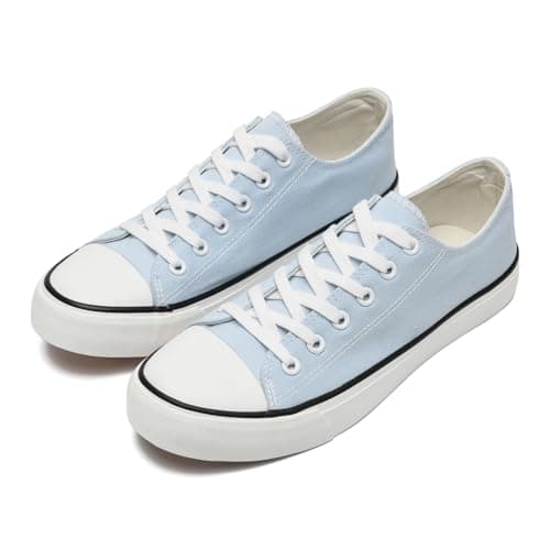 Image of rosyclo Canvas Shoes for Women and Men, Low Top Canvas Sneakers Fashion Lace Up Comfortable Womens Classic Casual Tennis Walking Shoes, Baby Blue, 7.5 Women/6 Men