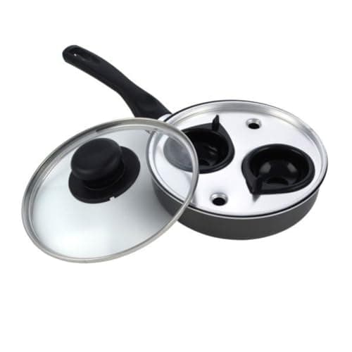 Image of Easy Shopping® 2 Cup Egg Poacher Pan Non Stick Egg Poaching Pan Aluminium Poached Egg Maker, 20cm with Glass Lid and Grip Black Handle
