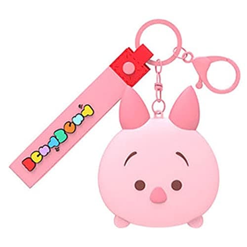 Image of Disney Tsum Tsum 3D Character Design Handy Mirror Keychain with Hand Strap, Metal Chain and Keyring, Piglet, Medium