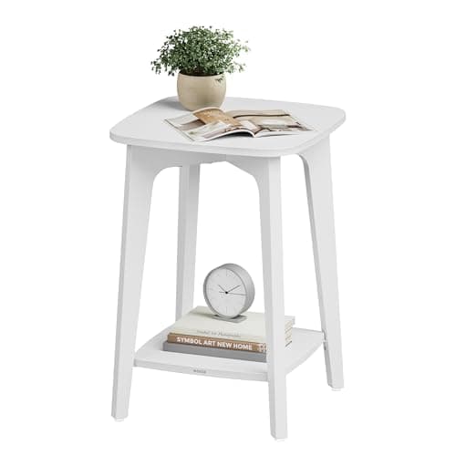 Image of VASAGLE Side Table, Small Square End Table with Lower Shelf, Nightstand for Small Spaces, Living Room, Bedroom, Cloud White LET236W01