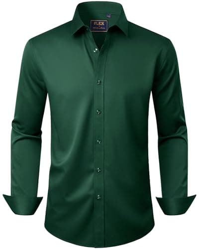 Image of J.VER Dress Shirts for Men Fashion Long Sleeve Non Iron Stretch Business Casual Formal Button Down Shirt Green L