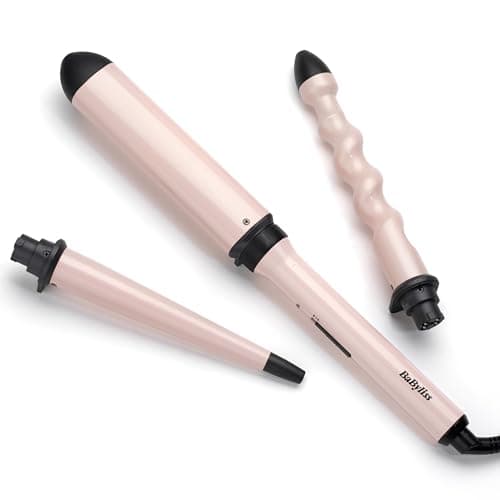 Image of BaByliss Curl and Wave Trio Styler, Multi-Styler, Hair Waver and Hair Curler, Beachy Waves, Loose Waves, 3 in 1 Curling Wand, Pink, 2750U