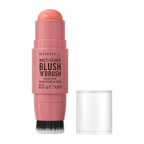 Image of Rimmel Multi Tasker Blush'N'Brush, Dual-Ended Blush Stick with Built-in Brush, Cream-to-Powder Formula for a Smooth, Weightless Finish, Cotton Candy, 8g