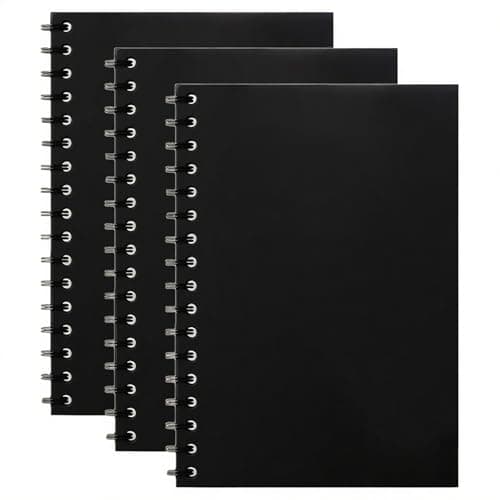 Image of DDUP 3 Pack A5 Spiral Notebooks, 120 Pages Colorful Spiral Notebooks Bound with Hard Waterproof Matte Plastic Cover, Lined Notepad with 8mm Lines for Business Office School Travel (Black)
