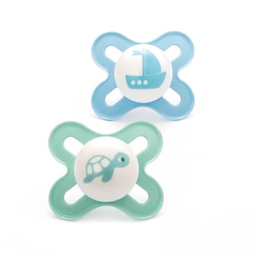 Image of MAM Original Start Soothers 0-2 Months | 2 Pack | Newborn Dummies | Comes in Dummy Steriliser Case | Sustainable Materials | Baby Accessories | Blue (Various Designs)