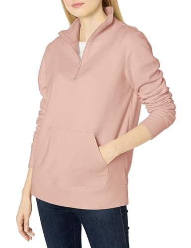Image of Amazon Essentials Women's Long-Sleeve Fleece Quarter-Zip Jumper (Available in Plus Sizes), Light Pink, XS