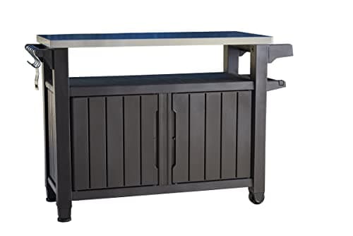 Image of Keter Unity XL BBQ Side Table, Dimensions 134 x 51.7 x 89.6 cm, Grey, Weatherproof, Stainless Steel Worktop, Outdoor Sideboard, Perfect for Grilling in Spring
