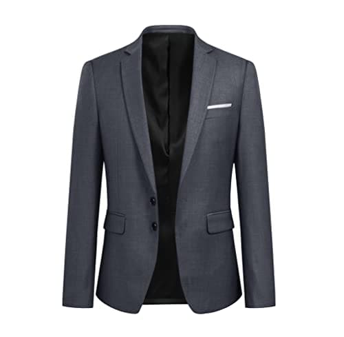 Image of YOUTHUP Mens Blazer Slim Fit 2 Button Formal Casual Suit Jacket Wedding Tuxedo Jackets, Grey, XXL