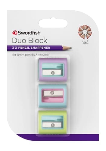 Image of Swordfish ‘Duo Block’ Pencil Sharpener [Pack of 3] Assorted Colours [40386]
