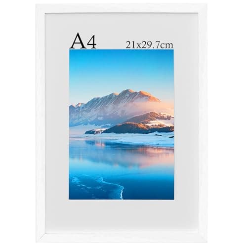 Image of A4 White Frame, 21x30 cm Wooden A4 Photo Frames, Picture Frames with Mount, White Picture Frames for a4 Print, Certificate Frame for Wall Mount, For Table Decoration