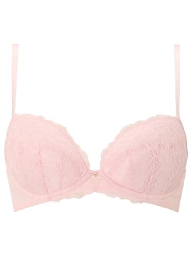 Image of Ann Summers Valentines Sexy Lace Padded Plunge Bra, A-D Cup, Curve-Enhancing Womens Underwear with Padded Cups & Underwire, Removable Mini Pads for Smaller Sizes, Adjustable Straps Pale Pink - Womens