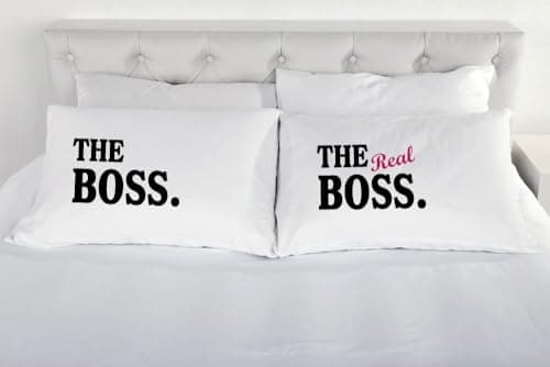 Image of 60 Second Makeover Limited White The Boss The Real Boss Pillowcases Pillow Cases Couples Gift 100% Cotton 200TC Present