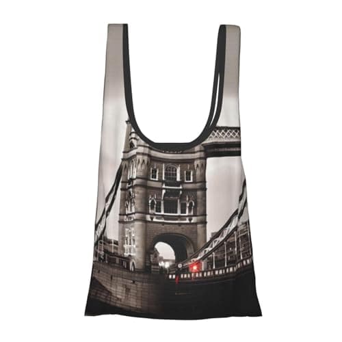 Image of AABSTBFM London Bridge Printed Foldable Shopping Bag- Reusable Waterproof Grocery Bag Large Tote Bag Shopper Handbag Beach Bag