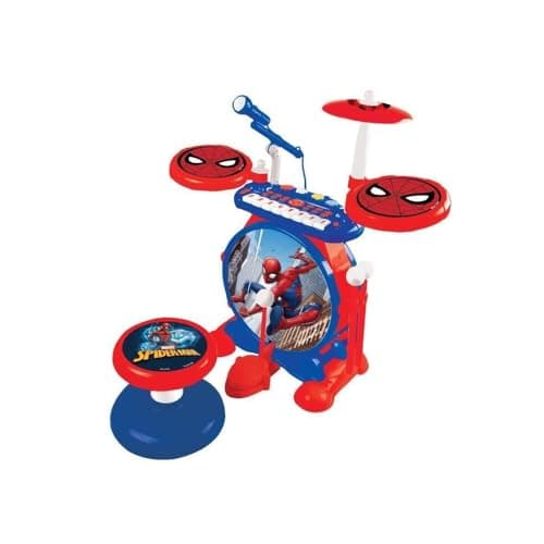Image of Lexibook, Spider-Man, Electronic Set for Children, Musical Toy Game, Realistic Drum Sound, 8-Keys Keyboard, MP3 Plug, seat Included, Blue/red, K610SP