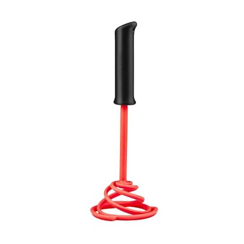Image of Dreamfarm Smood Lite | One-Handed Press Vegetable & Potato Masher with Soft Grip and Bowl Scraper | Nylon | Red
