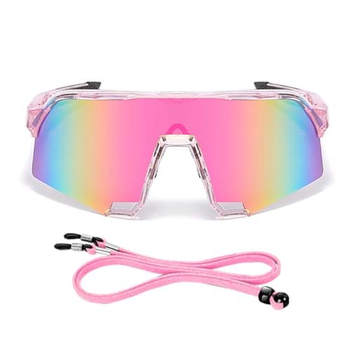 Image of FOSDICK Running Sunglasses Women, Cycling Glasses Mens, UV400 Protection Sports Sunglasses For Men Women, Cycle Glasses with Lanyard For Outdoor Windproof Driving Fishing Motorcycle, Pink