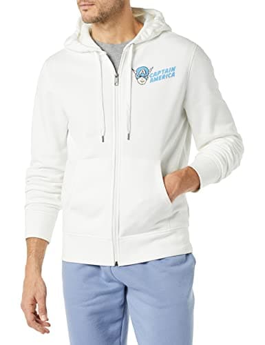 Image of Amazon Essentials Disney | Marvel | Star Wars Men's Fleece Full-Zip Hoodie Sweatshirts - Discontinued Colours, Marvel Captain America, XXL