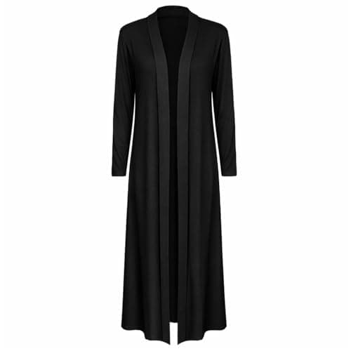 Image of SXME MIGHT SAY Women’s Maxi Long Cardigan – Ladies Collared Full Sleeve Coatigan, Floaty Open Front Longline Cardigan Jacket for Casual & Winter Wear UK (UK, Numeric, 20, 22, Regular, Regular, Black)