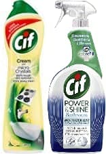 Image of Cif Lemon Cream Cleaner 500ml and Cif Power & Shine Bathroom Soap & Limescale Removal Cleaner Spray for Tough Dirt 700 ml Bundle Pack