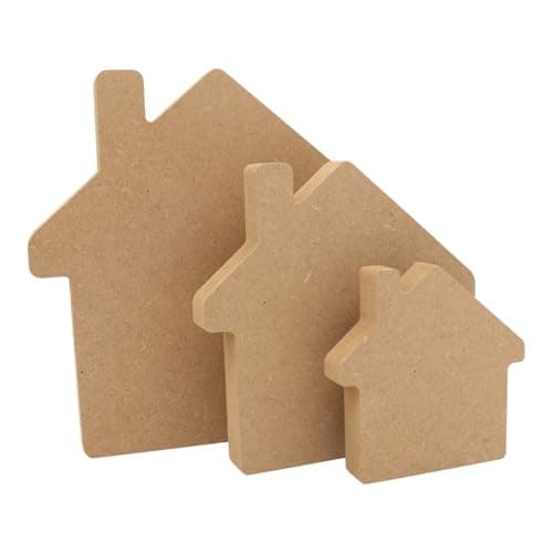 Image of MDF House Multiple Sizes – Freestanding 18mm Wooden Craft Shape Blank Décor DoodleTech (Size: 150mm / Pack: 5)