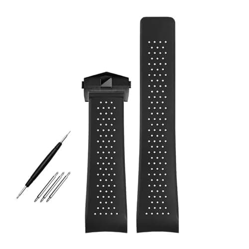 Image of SRTYDCUR Natural Rubber Watchband Compatible With TAG HEUER GRAND CARRERA Wristband Sport Strap Soft Silicone Watch Bracelet(Black-black,22mm)