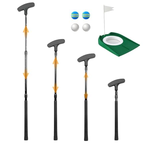 Image of Golf Adjustable Putter, Single Pack Unisex Mini Putter, Can Be Used By Both Left And Right Hands, Adjustable Black Putter Set, With 4 Balls And 1 Flag Cup, Suitable For Children, Teenagers And Adults.