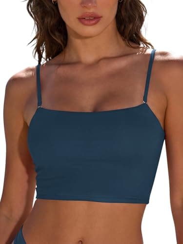 Image of SHEKINI Bandeau Bikini Tops Padded Swimsuit Top with Removable Strap Push Up Swimwear Bathing Suit for Women UK Top Only (UK, Alpha, S, Regular, Regular, HJL Navy Blue)