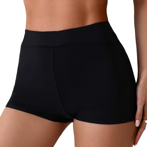 Image of BBXWANG Women's Swim Shorts High Waist Swimwear Quick Dry Board Beach Shorts (UK, Alpha, L, Regular, Regular, Black)