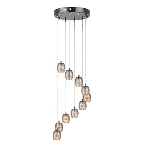 Image of LITECRAFT Ceiling Pendant Cluster 10 Light with Crackle Effect Glass Shades - Black Chrome