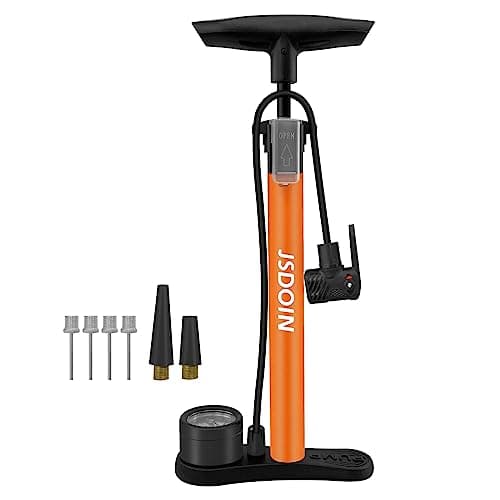 Image of Jsdoin Bike Pump, High Performance Bicycle Floor Pump with Dual Presta and Schrader Valves, Bike Pumps with Pressure Gauge for Road Foot Bike, MTB, and Sports Balls (Orange)