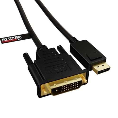 Image of rhinocables - DisplayPort to DVI-D Cable | Seamless Connectivity for DisplayPort Devices | Supports 8-bit & 10-bit Colour | 10.8Gbps Bandwidth | Black, 2m