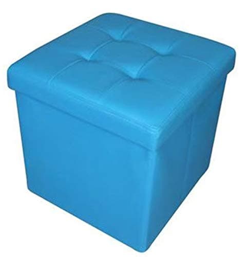 Image of HomeHarmony Folding Storage Ottoman Seat, Stool, Toy Storage Box Faux Leather (Teal Blue Medium)