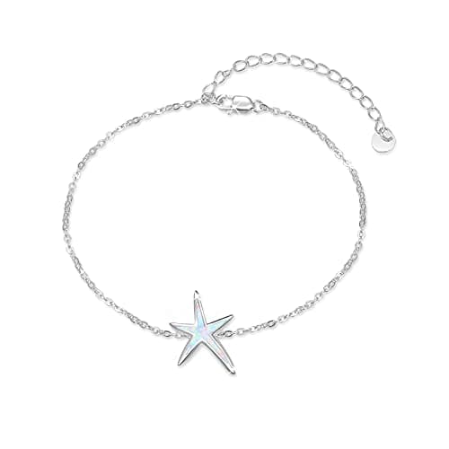 Image of Starfish Bracelet 925 Sterling Silver with White Fire Opal Chain Bracelets Ocean Jewelry Birthday Gift For Women Girls