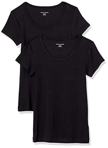Image of Amazon Essentials Women's Slim-Fit Cap-Sleeve Scoop Neck T-Shirt, Pack of 2, Black, S