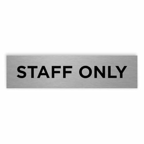 Image of Slimline Aluminium Staff Only Door Sign from ViroDisplay® - Brushed Silver - 200 x 50mm - Durable Printed Surface - Self-Adhesive Fixing