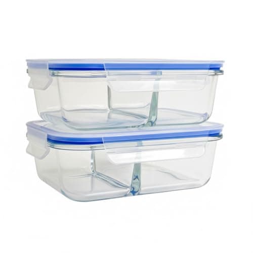 Image of Mayaaran Glass Food Containers with Lids – 2 Pack, 2-Compartment Meal Prep Containers, 1040ml Each, BPA-Free, Airtight, Oven, Microwave, Freezer & Dishwasher Safe – Reusable Glass lunch box with lid