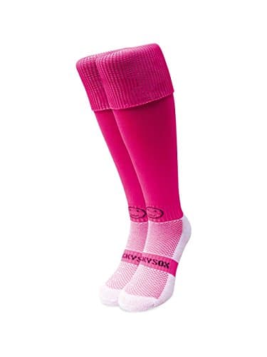 Image of WackySox - Raspberry Pink Knee Length Rugby Socks Sports Socks for Men and Women Womens Sports Socks Mens Socks Walking Socks for Riding Hockey Football Running and Other Sports Activities