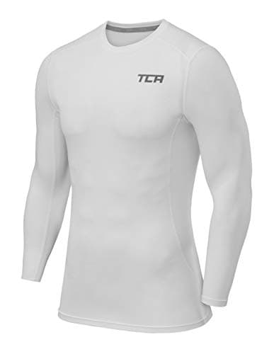 Image of TCA Men Long Sleeve Compression Shirt, Athletic Workout Sports Undershirt Base Layer Top - Pro White, M