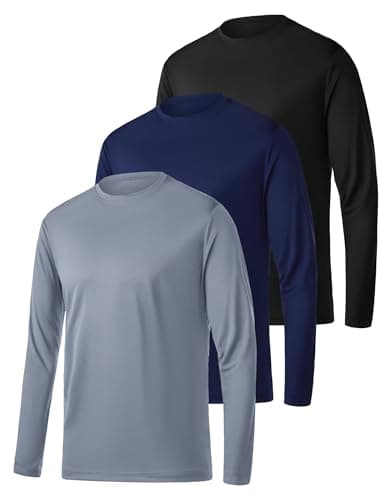 Image of 3 Pack Mens Quick Dry Long Sleeve T Shirt Breathable Running Sport Gym Tops UV Sun Protection Hiking Fishing Casual T-Shirt Black/Navy/Grey S