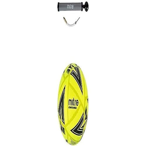 Image of Mitre Ultimatch Indoor Football With Ball Pump, Bright Yellow/Black, Size 5