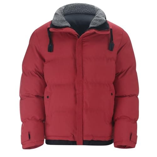 Image of Blandoom Jackets for Men Waterproof Down Jacket Jackets Men Winter Barbour Quilted Jacket Mens Running Jacket Mens Fur Coat for Hiking Climbing & Skiing (Red, L)
