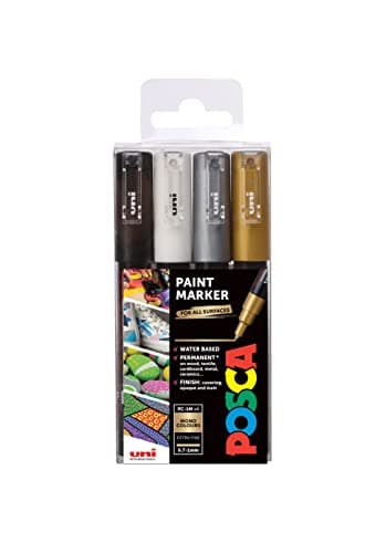 Image of POSCA PC-1M Extra-Fine Tip Acrylic Paint Marker Pens, 4 Mono Colours, For All Surfaces (Pack of 4 Pens)