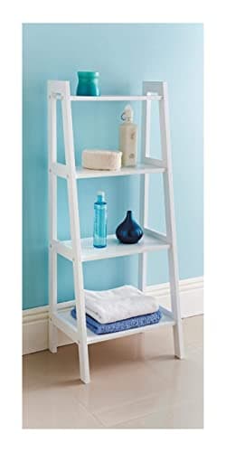 Image of Saxony® Wooden 4 Tier Ladder Shelf Bathroom Storage Unit White Shelving Rack Display Cabinets Space Saving Organizer Decorative Furniture Shelves Mini Bookshelf