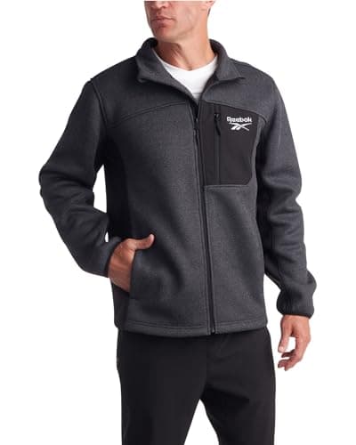 Image of Reebok Men's Sweater Jacket - Fleece Lined Weather Resistant Insulated Outerwear - Cozy Sweater Jackets for Men (Sizes:M-XXL), Charcoal Heather/Black, L