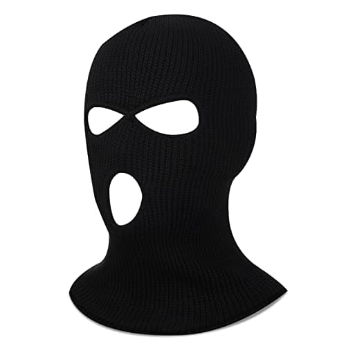 Image of Blulu Black Balaclava Ski Mask for Men Skiing, Snowboarding, Motorcycle, Wind Protection Lightweight Neck Warmer, Full Face Cover, 3 Hole Knit Balaclava for Outdoor Sports