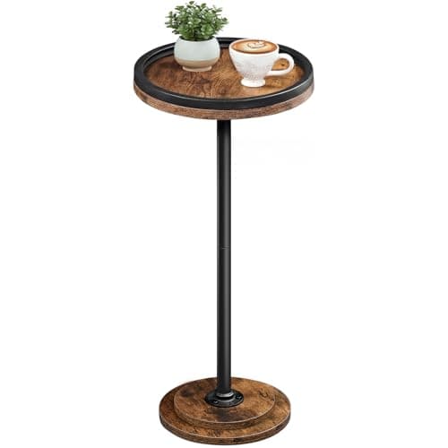 Image of HOOBRO Round Side Table, Small Bedside Table, Drink Tables, Accent Round Table with Pedestal, Coffee Martini Tables Compact Corner Sofa Tables for Small Space, Rustic Brown and Black EBF168BZ01