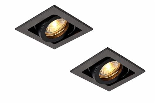 Image of National Lighting Xeno Matt Black Indoor Ceiling Lights - Mains Powered Single Boxed Downlights - Recessed GU10 Spotlights - Adjustable Tilt GU10 LED Compatible Lamps - 2 Pack