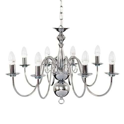 Image of MiniSun | Large Retro Style 8 Way Ceiling Light Chandelier Fitting in a Polished Chrome Finish | Home Décor, Bedside & Desk Lamp | Mains Wired