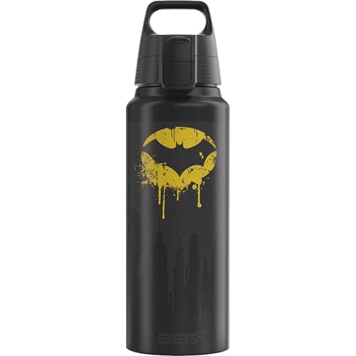 Image of Sigg - Aluminum Water Bottle - WMB Pathfinder Batman Tag - Climate Neutral Certified - Suitable for Carbonated Beverages - Leakproof & Lightweight - BPA Free - Black with Design - 1L
